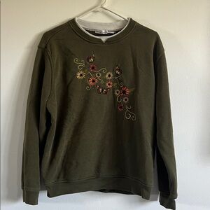 Green Hasting & Smith Sweatshirt with Floral and Butterfly Embroidery